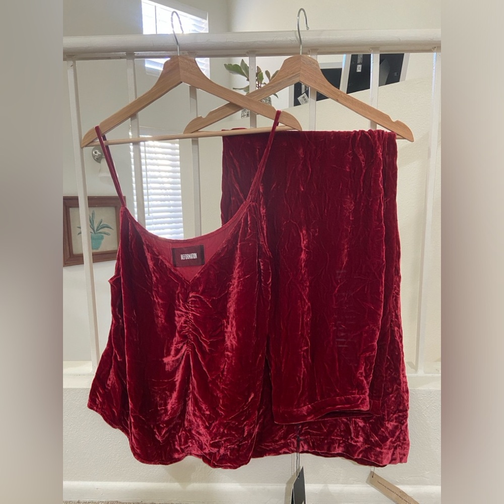 Reformation Red Velour 2 piece